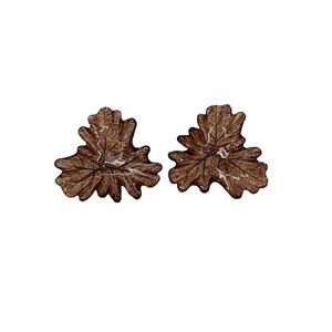 Set Of 2 Leaf-Shaped Brown Glass Decorative Plates amber dish trinket 7 inch